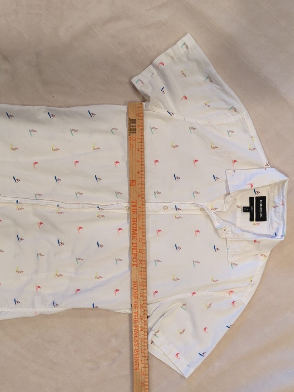 Bonobos White Short-Sleeve Button-Down Shirt with Multicolor Surf Icons - Picture 3 of 4